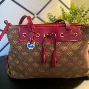 Dooney & Bourke handbag tote red brown signature